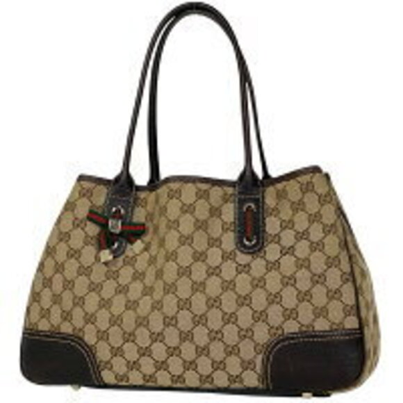 Gucci Canvas Bag Ribbon Beige Brown Princess Tote GG - Picture 2 of 7